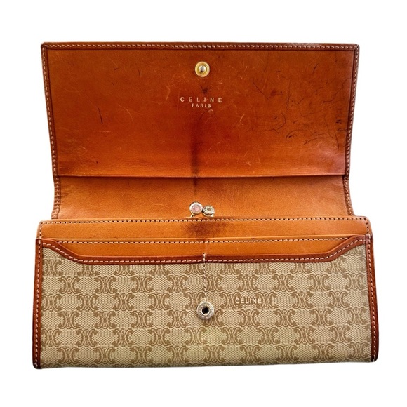 Authentic CELINE Macadam Beige Canvas & Leather Kisslock Long Wallet - Picture 4 of 15